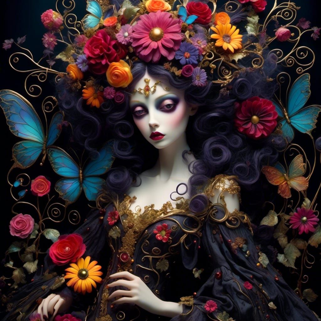 Gothic Iridescent Fairy with Flowers