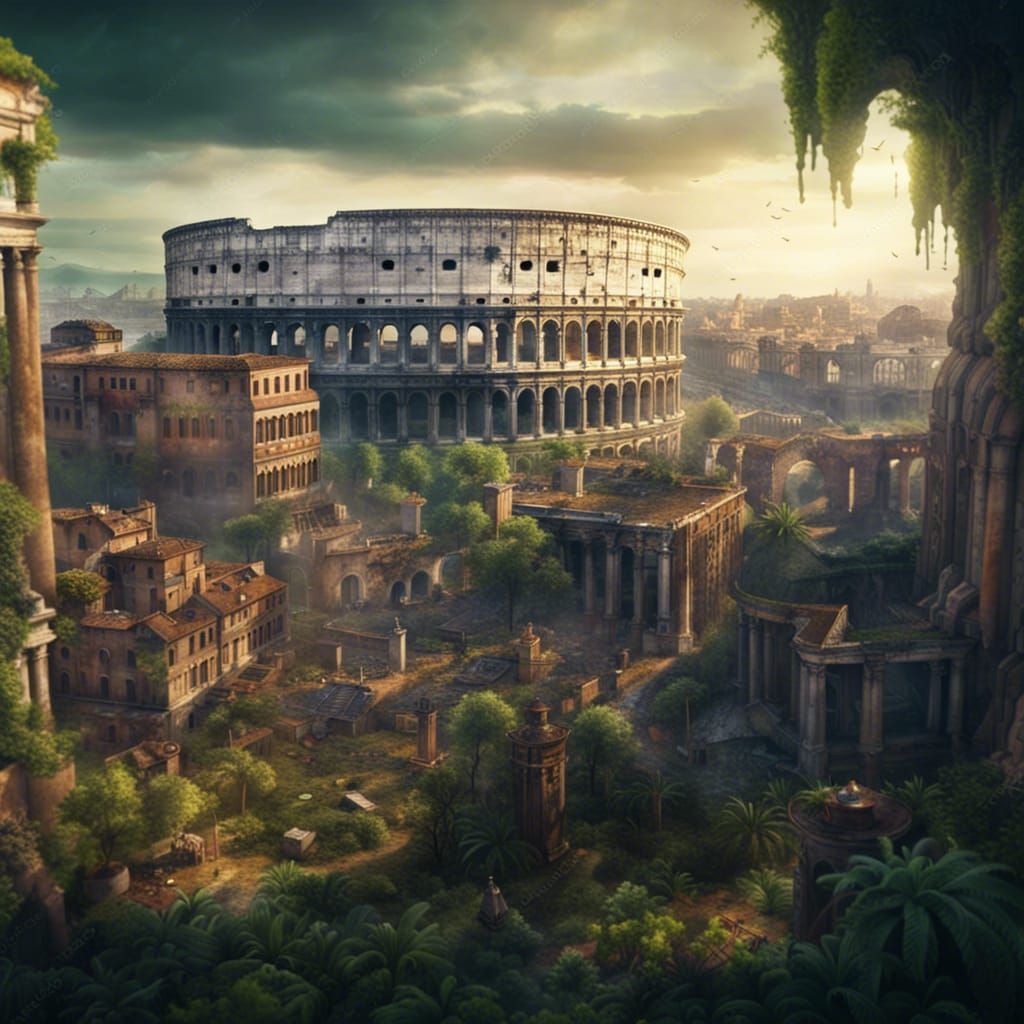 Post-Apocalyptic Rome Skyline with Coliseum