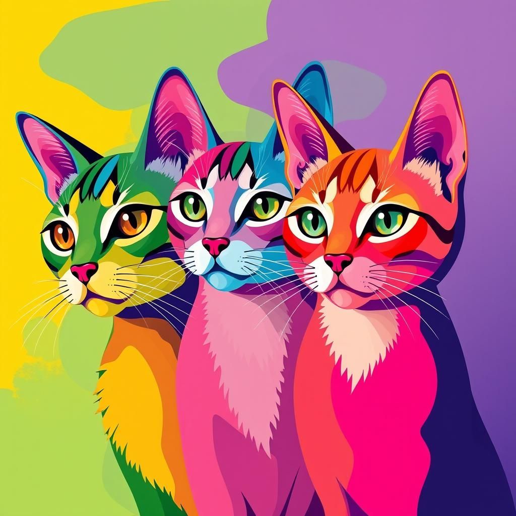 Colorful Cats in Surrealist Collage Style