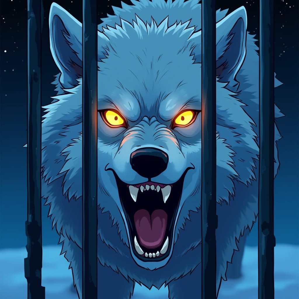 Fierce Arctic Wolf in Manga Style Cage