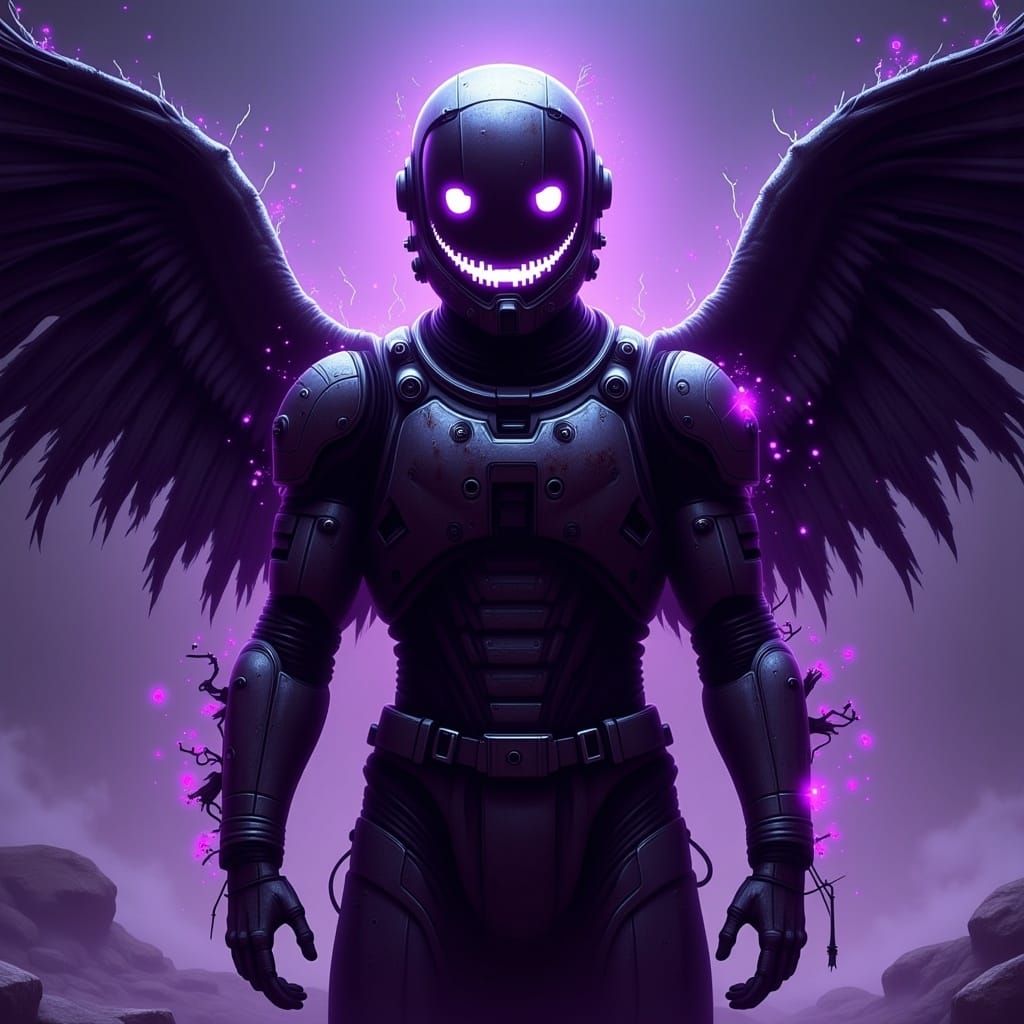 Ominous Space Figure with Wings in Gothic Style