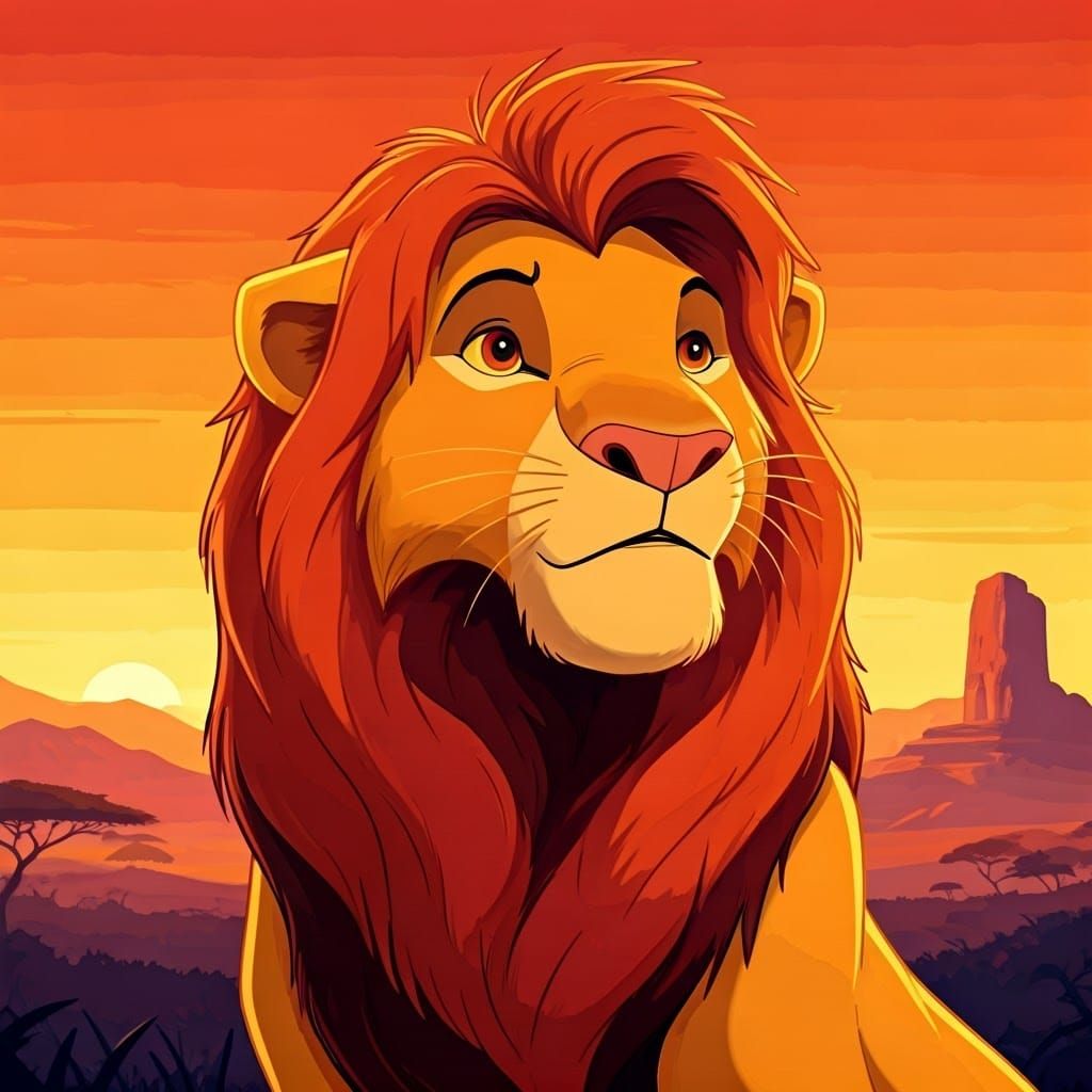 Majestic Lion in African Sunset: Hand-Drawn Animation