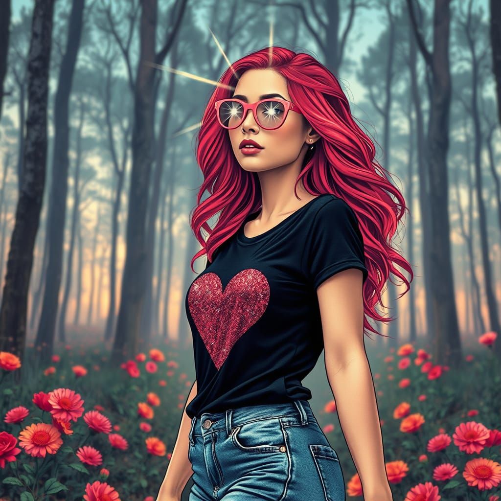 Sulbrillante Woman in Whimsical Sunset Forest Scene