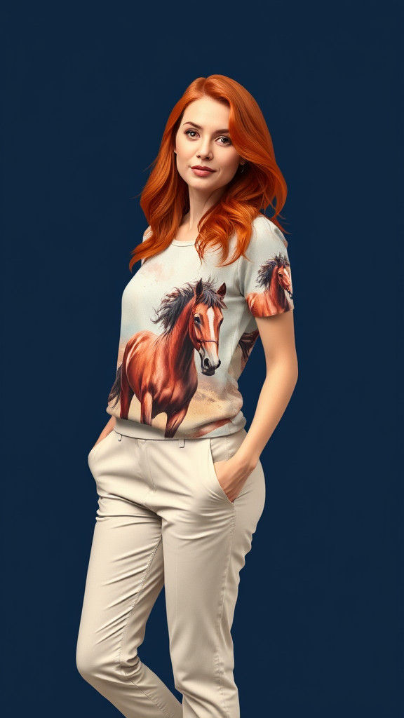 Plus-Size Woman in Watercolor Horse Print Outfit