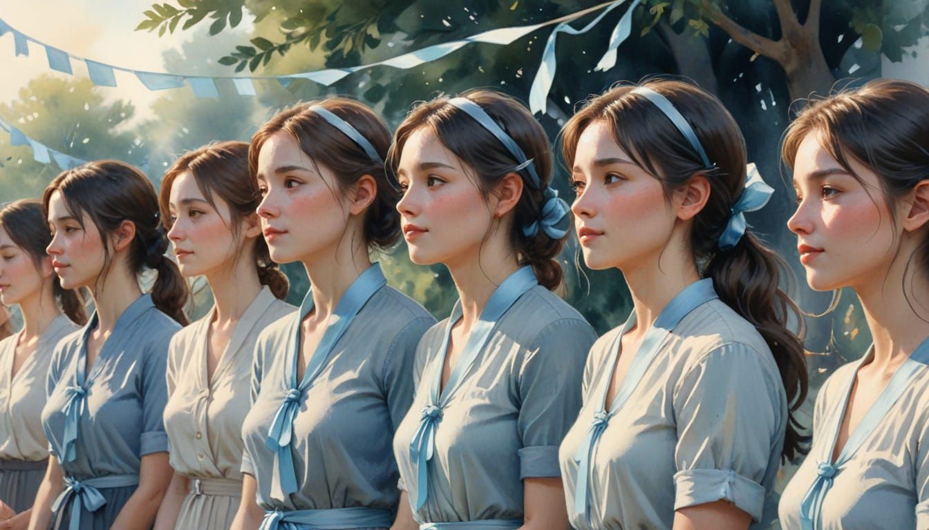 Serene Community Gathering in Gentle Watercolor Style