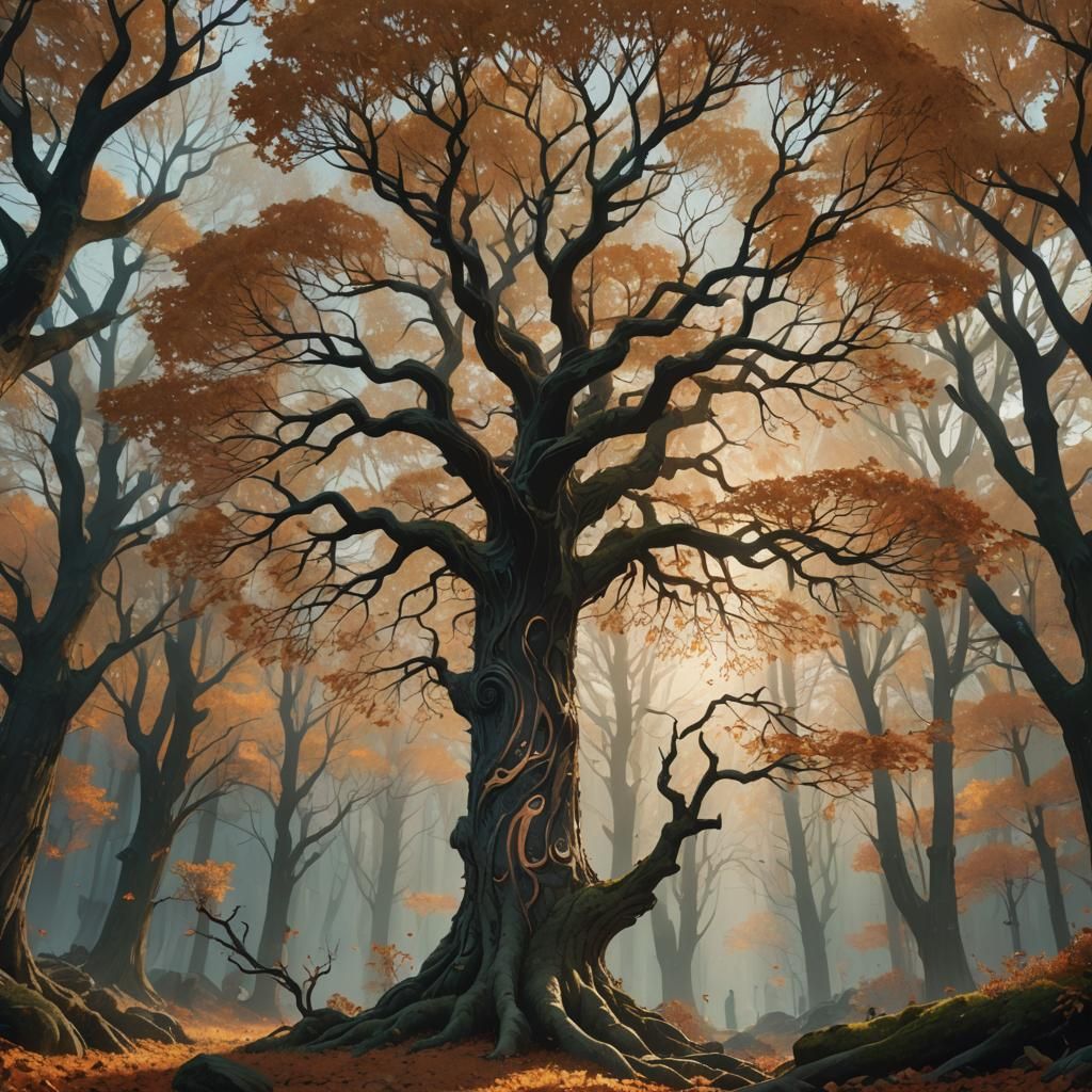 Autumn Tree in Fantasy Concept Art Style