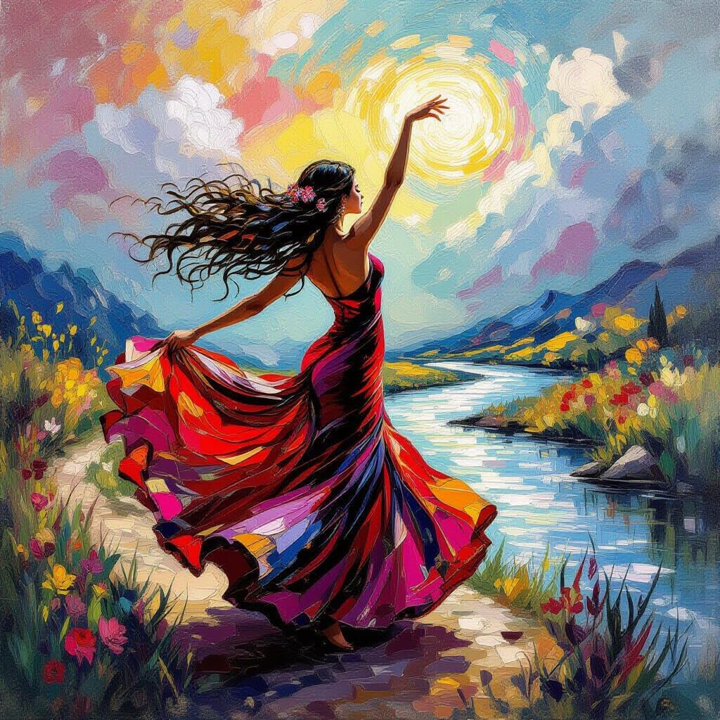 Ethereal Flamenco Dancer in Dreamlike Clouds