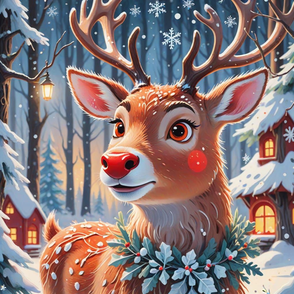 Rudolph: Whimsical Portrait in Gouache Style