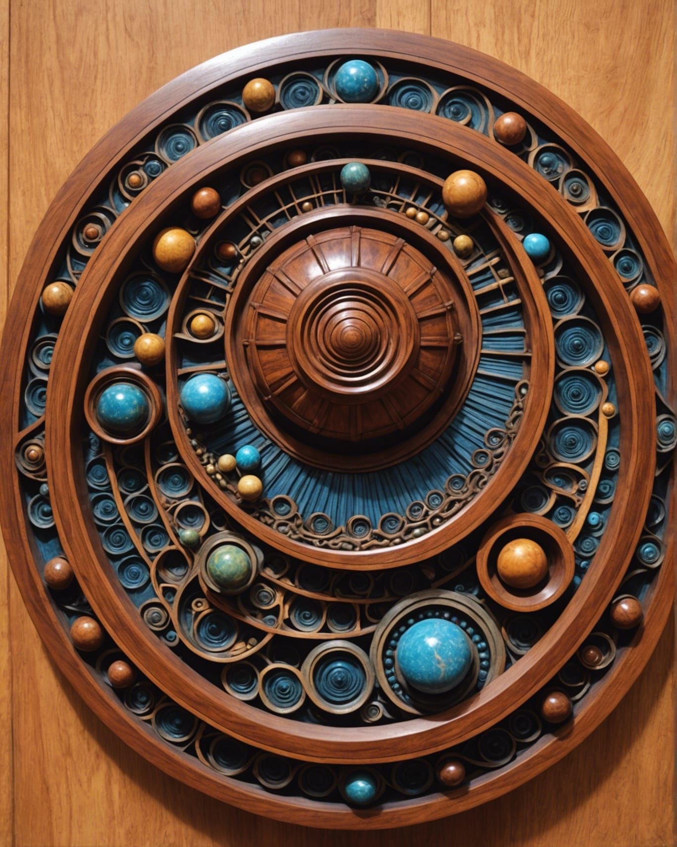 Ornate Mahogany Carving in Psychedelic Art Nouveau Style