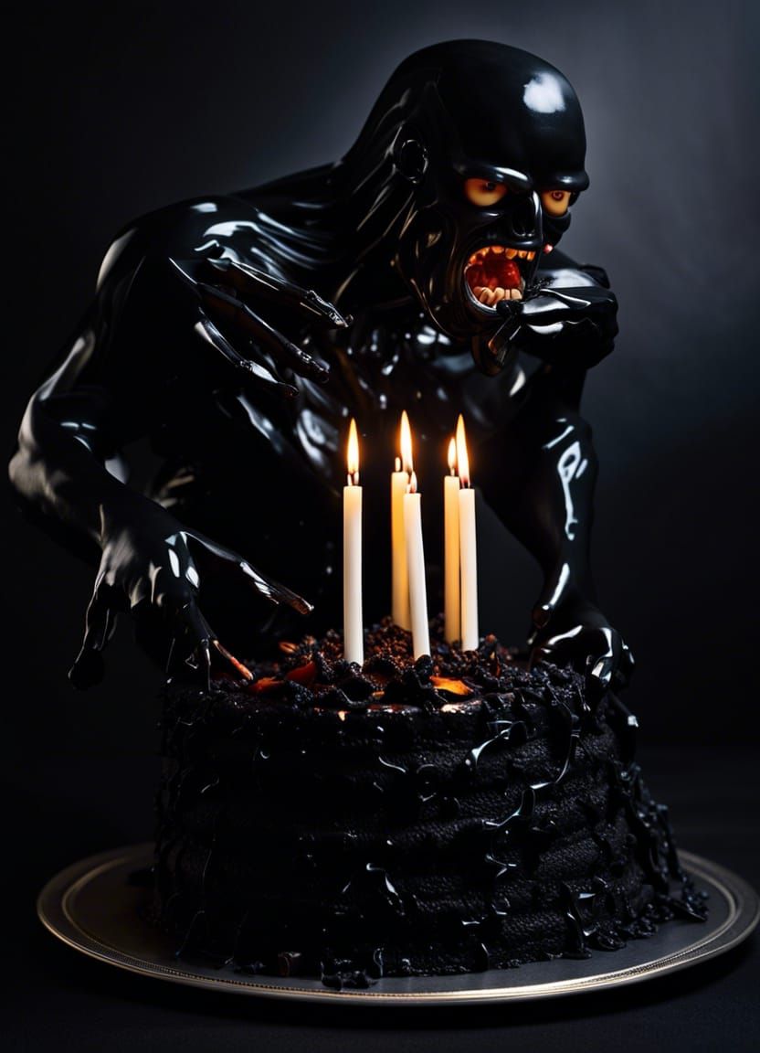 Surreal Horror Cake Sculpture: Black Slime Monster