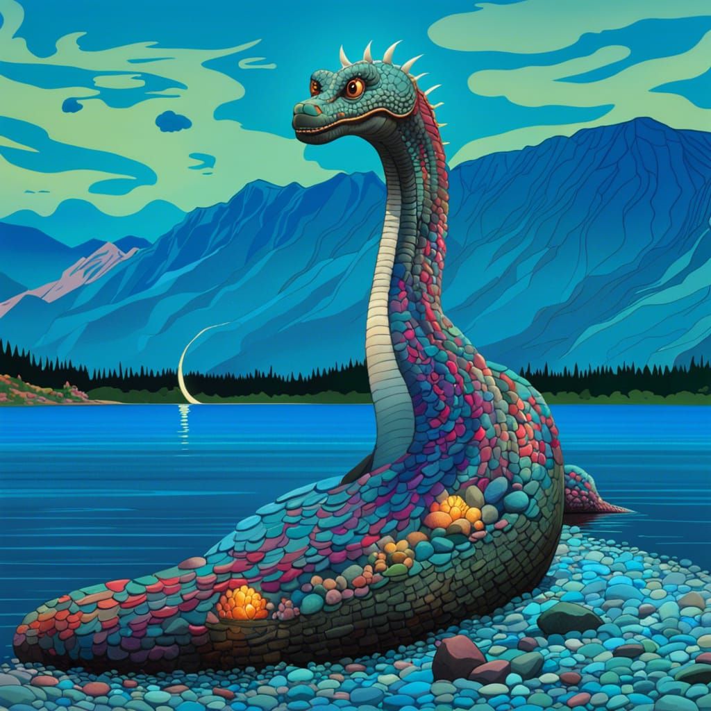 Loch Ness Monster Emerges in Surreal Landscape