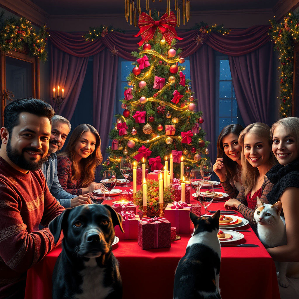 Latin Family Celebrates Christmas: A Syd Mead Inspired Scene