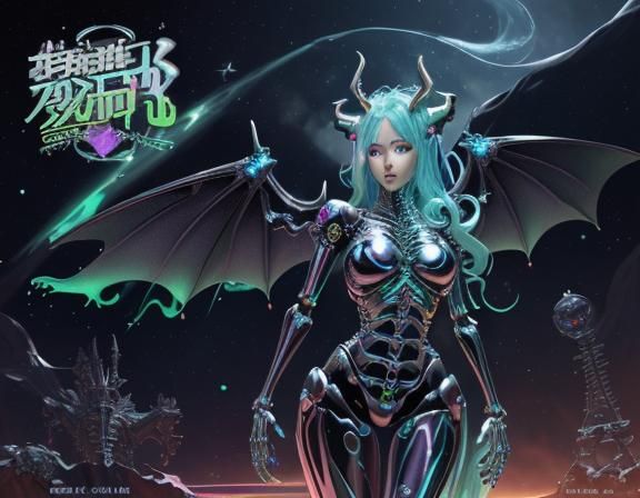 Rainbow Slime Dragon Girl with Metal Skeleton