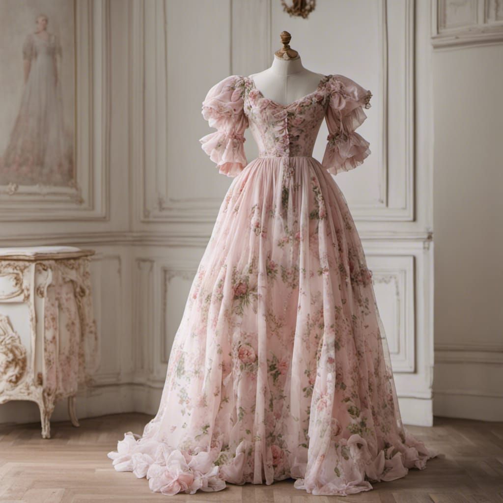 Rococo Princess Dress with Floral Print on Form