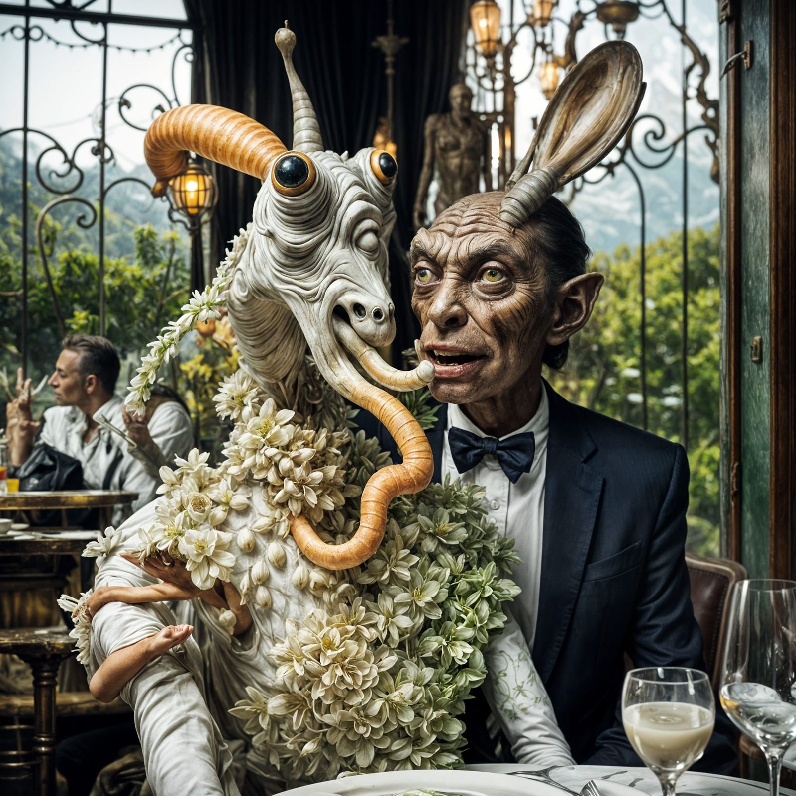 Surreal Alien Restaurant Celebration: Hyperrealistic Photogr...