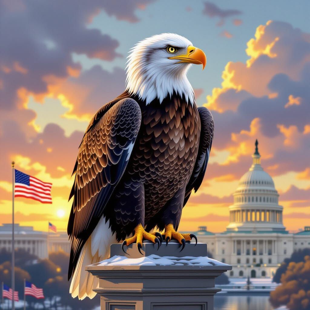 Bald Eagle Perched in Washington DC, Realism Art