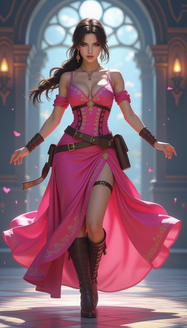 Lara Croft Dances in Lavish Gown, Art Nouveau Style