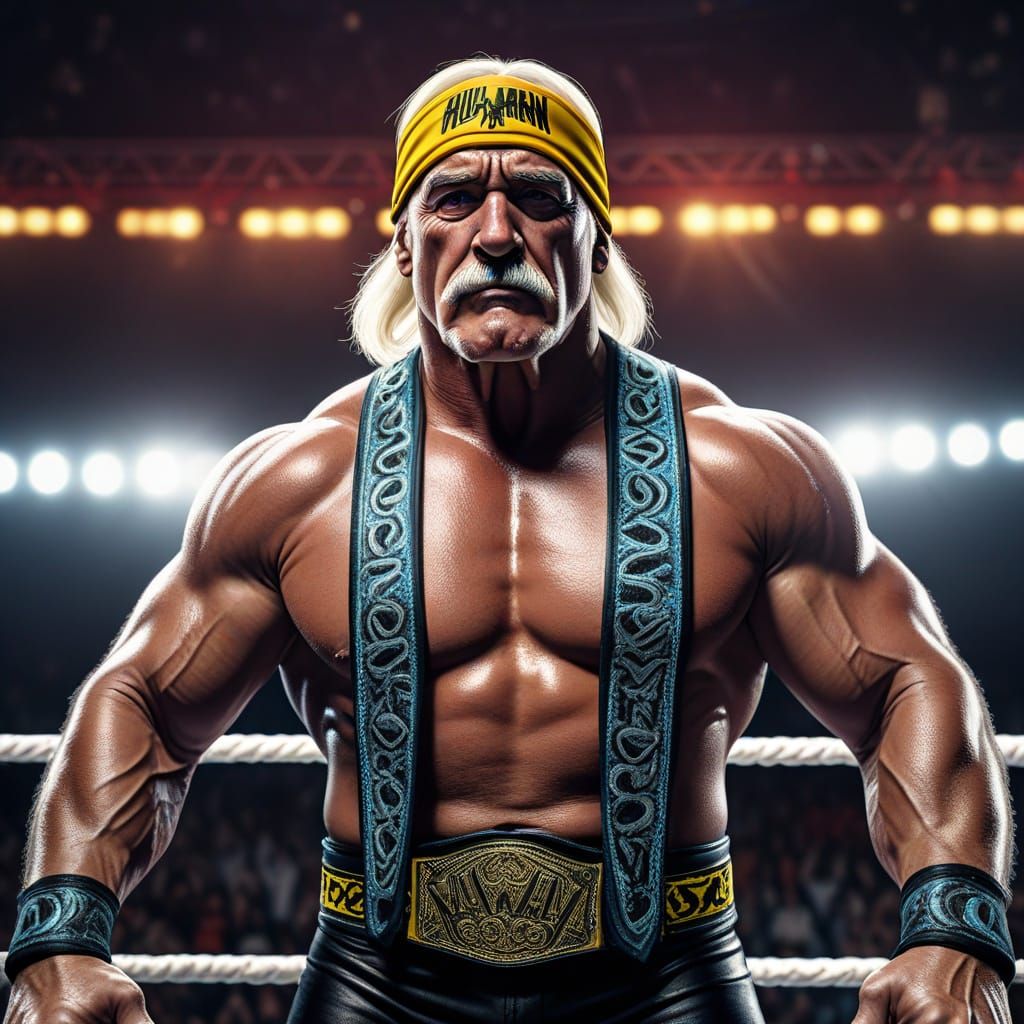 Iconic Wrestling Champion in Vibrant Comic Book Style