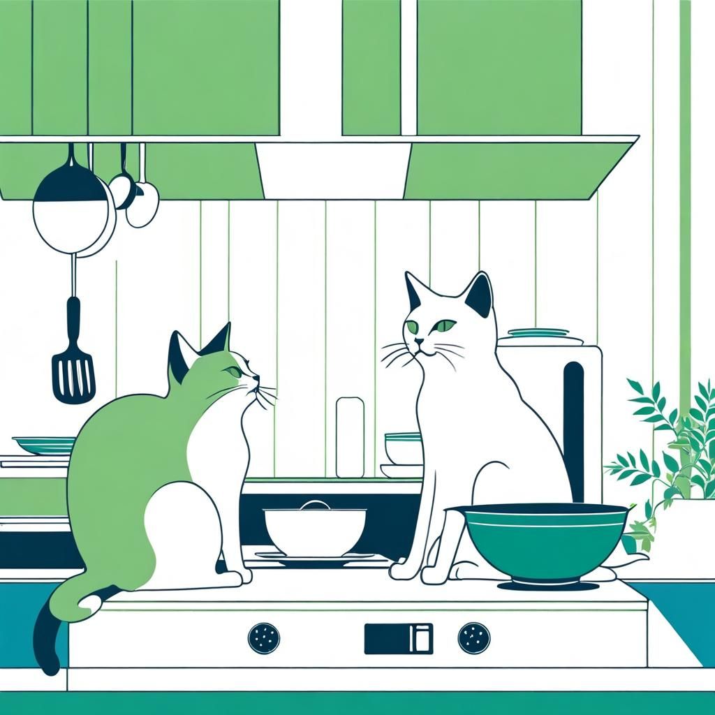 Minimalist Cat Illustration: Naughty Kitchen Scene