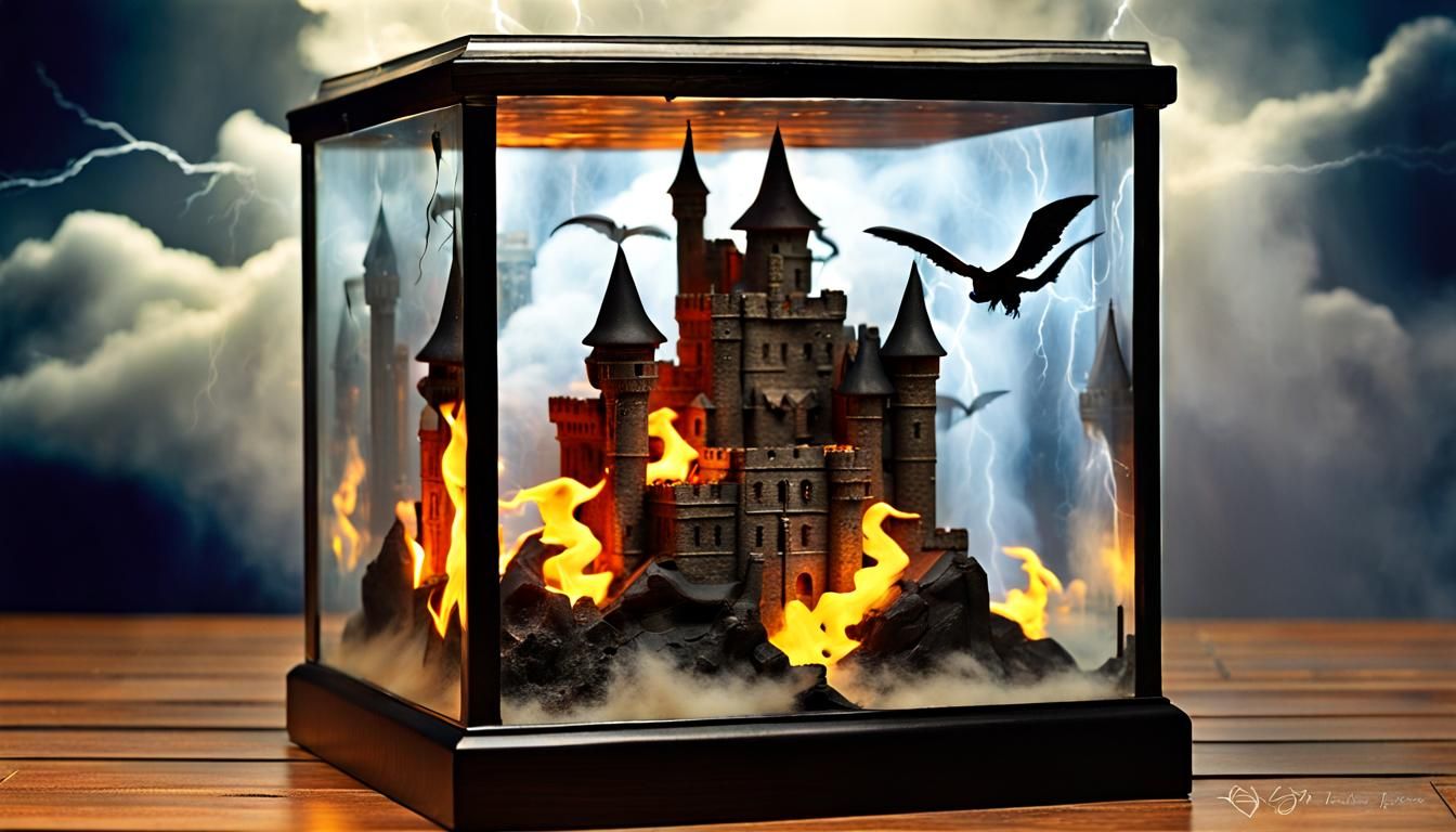 Dramatic Castle Diorama with Flying Monkeys