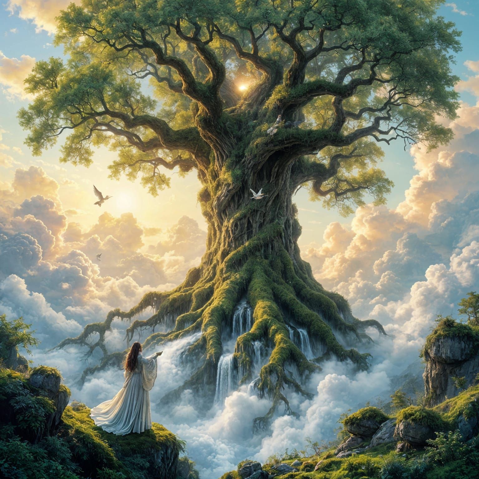 Majestic Giant Waters World Tree in Ethereal Fantasy