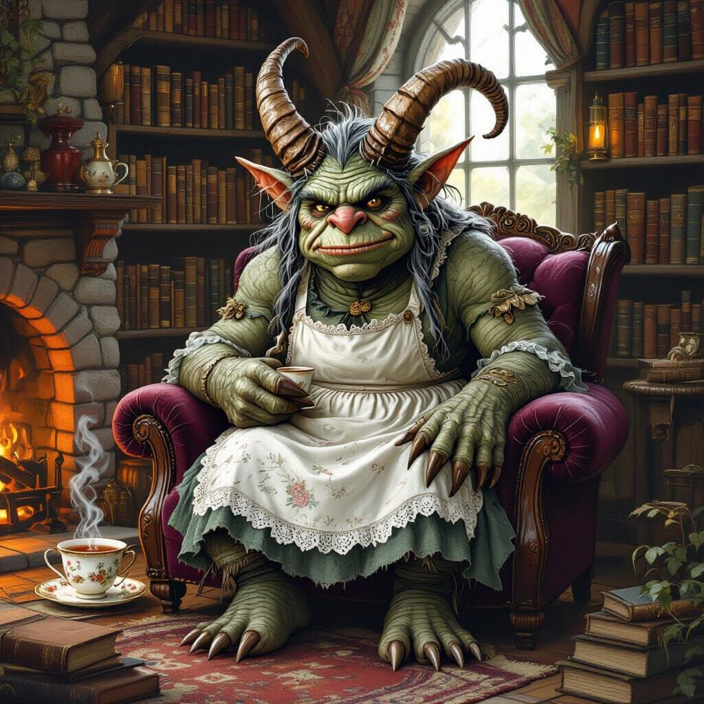 Troll in Cozy Cottage with Velvet Cushion