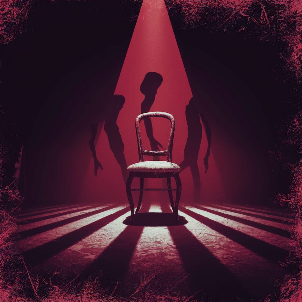 Eerie, Antique Chair in a Dark, Red-Lit Room