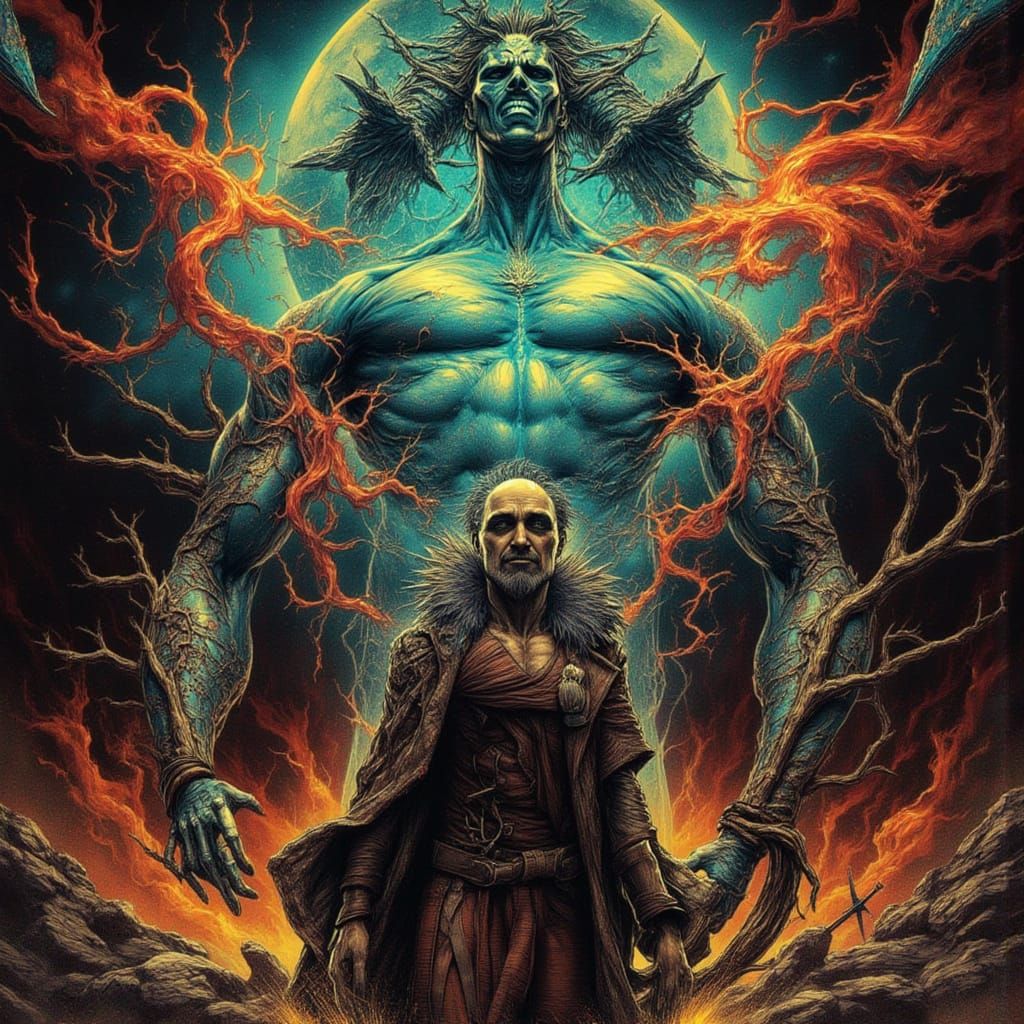 Eldritch Muscle Man in Iridescent Light