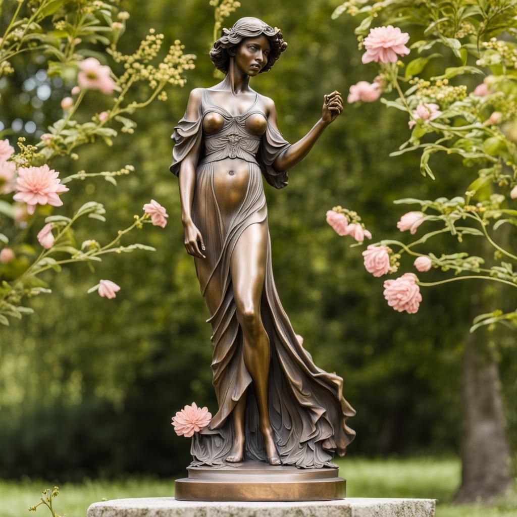 Art Nouveau Bronze Nude in Flower Field