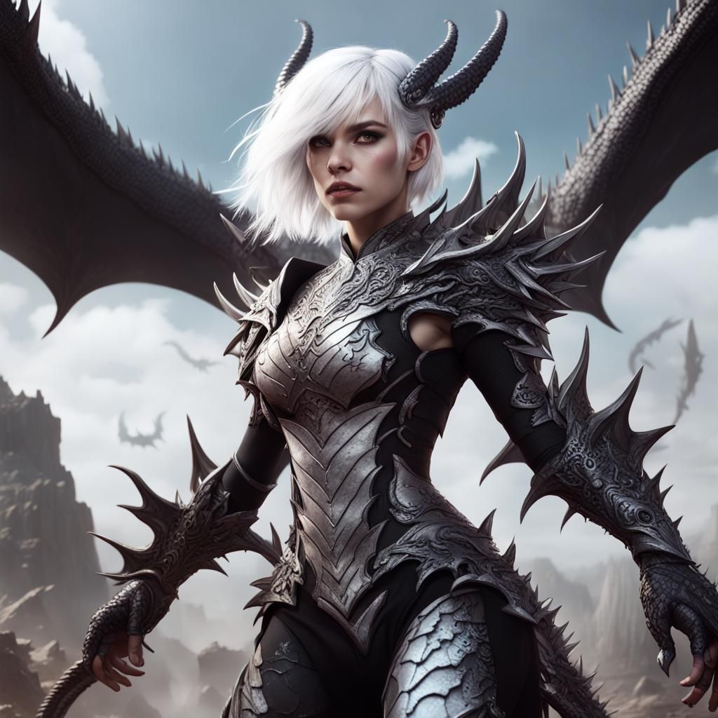 Dragon Girl in Dragon Armor Destroying Monsters