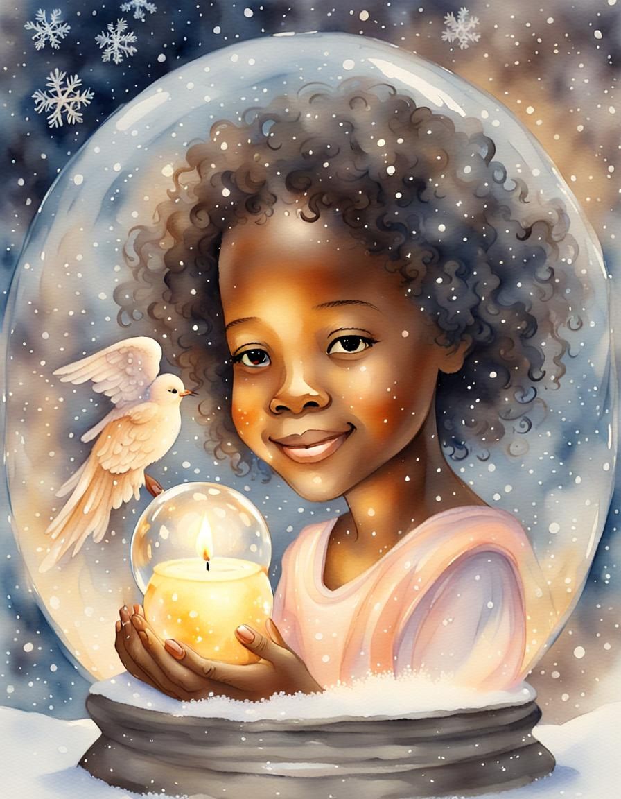 Watercolor Angel in Snow Globe Portrait