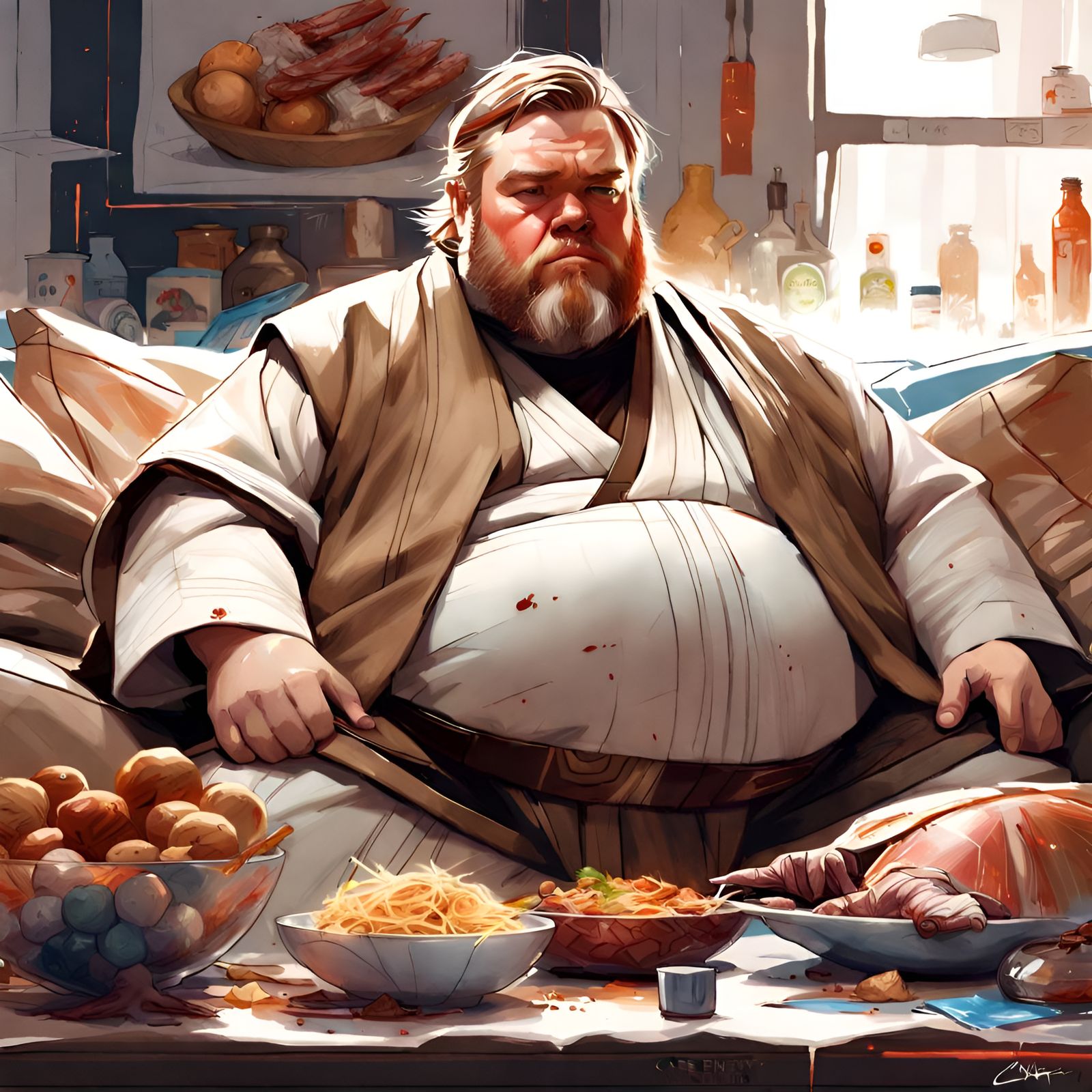 Chubby Obi-Wan Kenobi Portrait: Detailed Digital Art