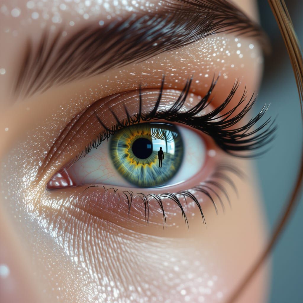 Intricate Eye Reflecting a Tiny Silhouette