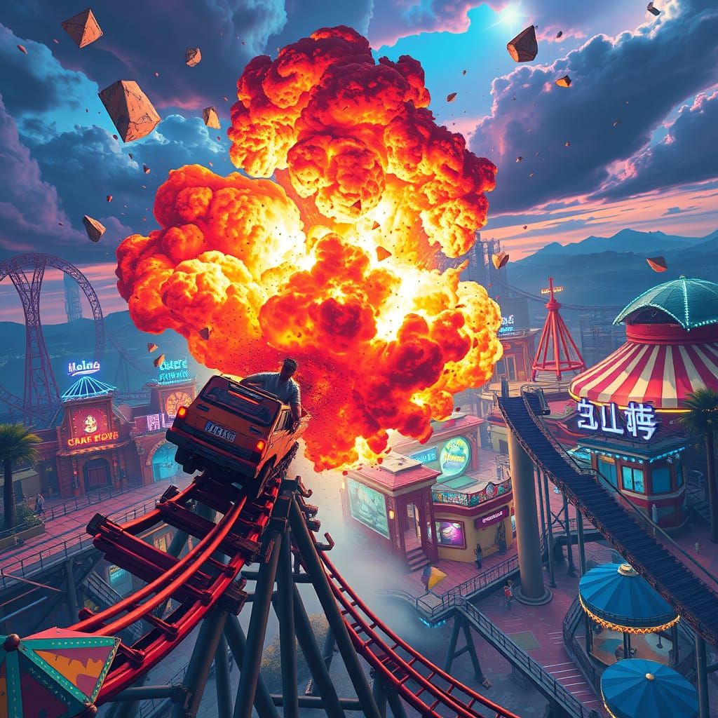Exploding Rollercoaster in Ash Thorp Style