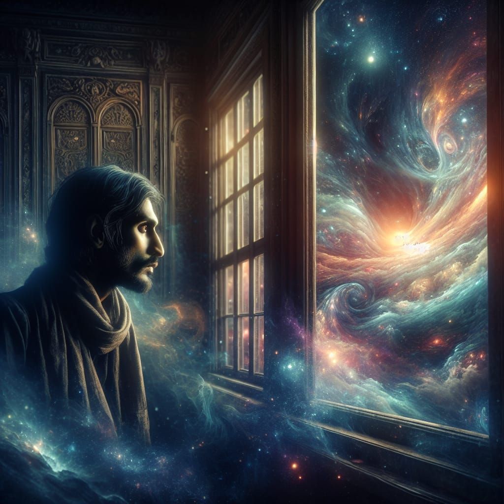Cosmic Gaze: South Asian Man in Digital Matte Painting