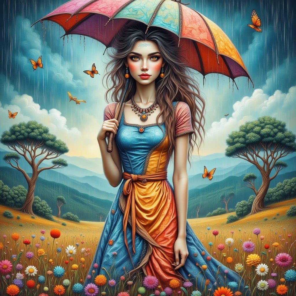 Enchanting Young Woman in a 60's Gingham Dress with Colored ...