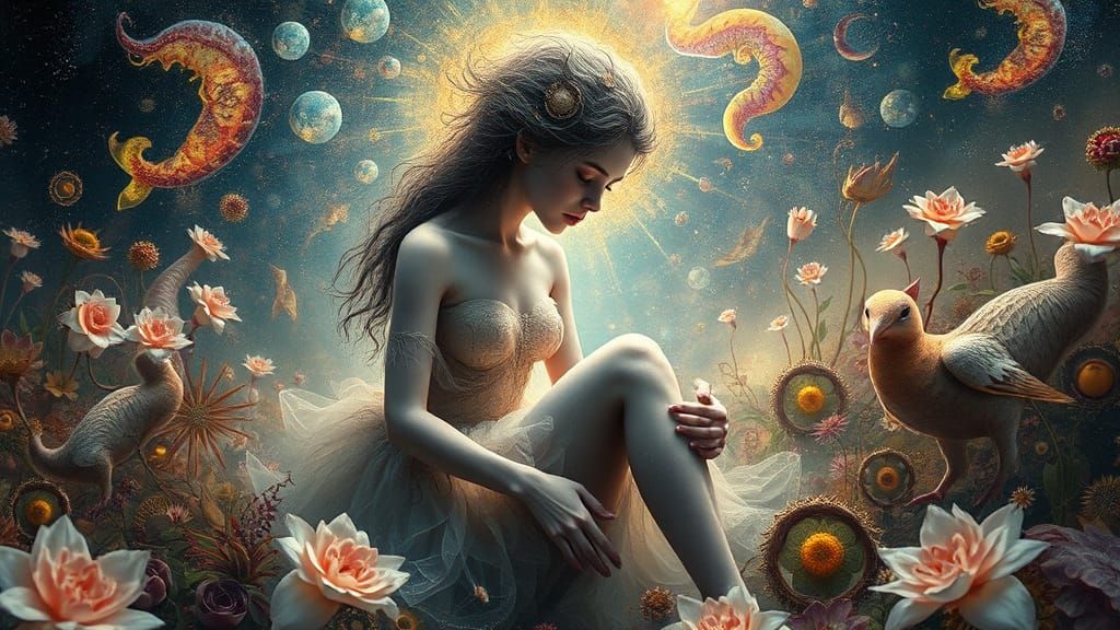 Enigmatic Figure in Dreamlike Landscape