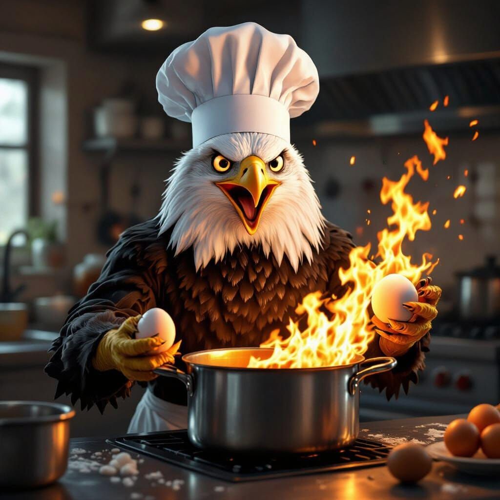 Eagle Chef's Kitchen Calamity: Digital Art