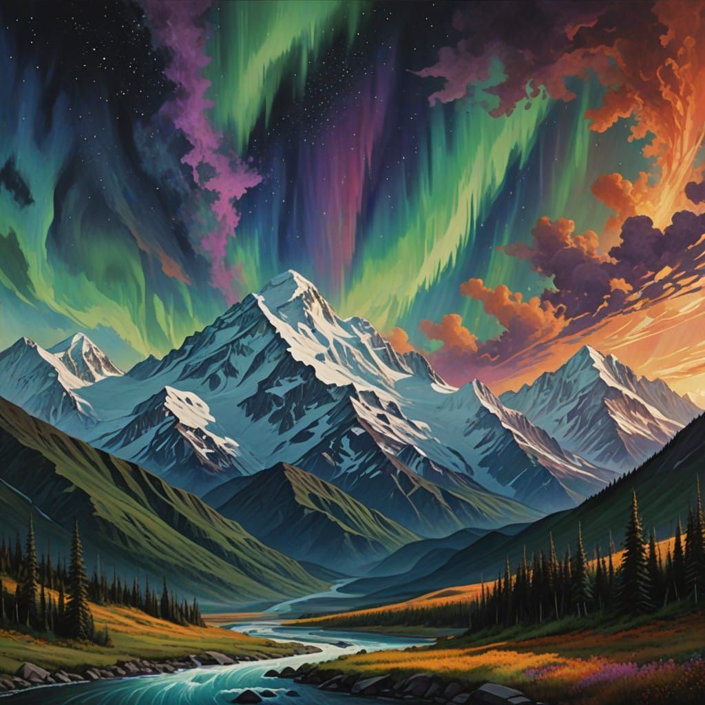 Northern Lights Dance Above Mt. McKinley's Snow-Capped Peak