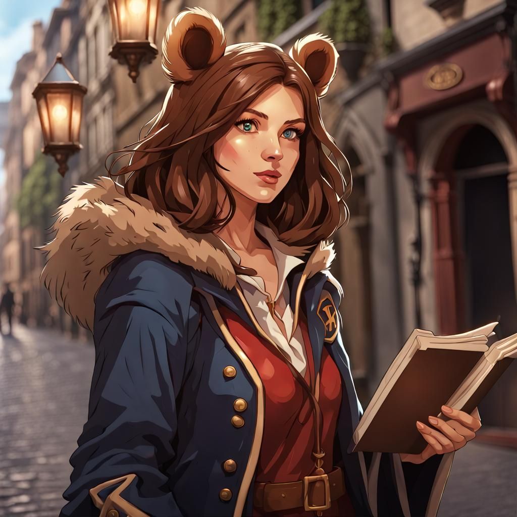 Bear-Eared Wizard Casting Spell in Renaissance Street