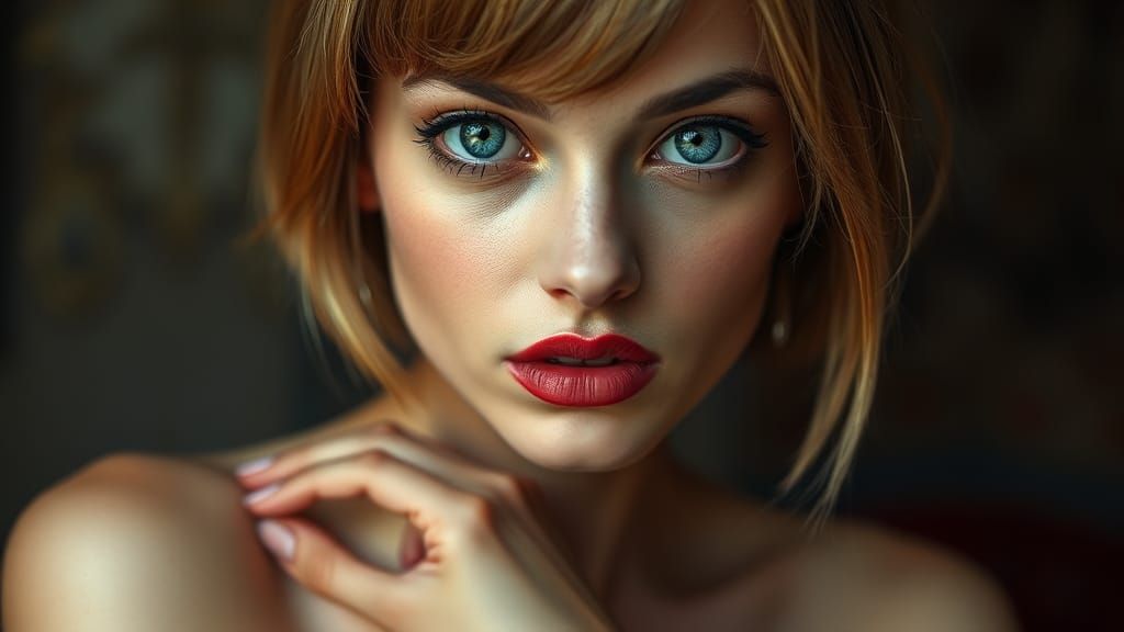 Elegant Woman with Bob, in Impressionist Style