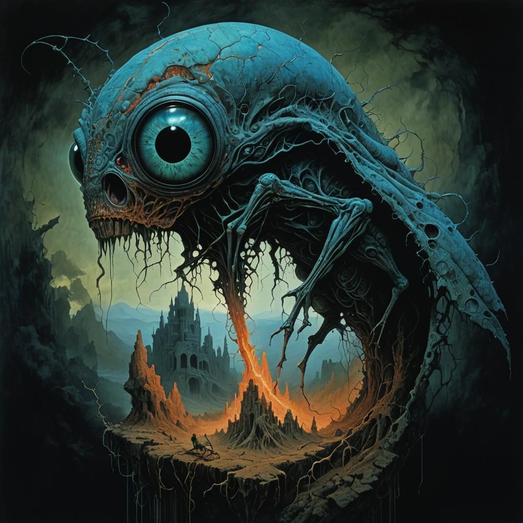 Eldritch Alien with Big Black Eyes, Detailed Art