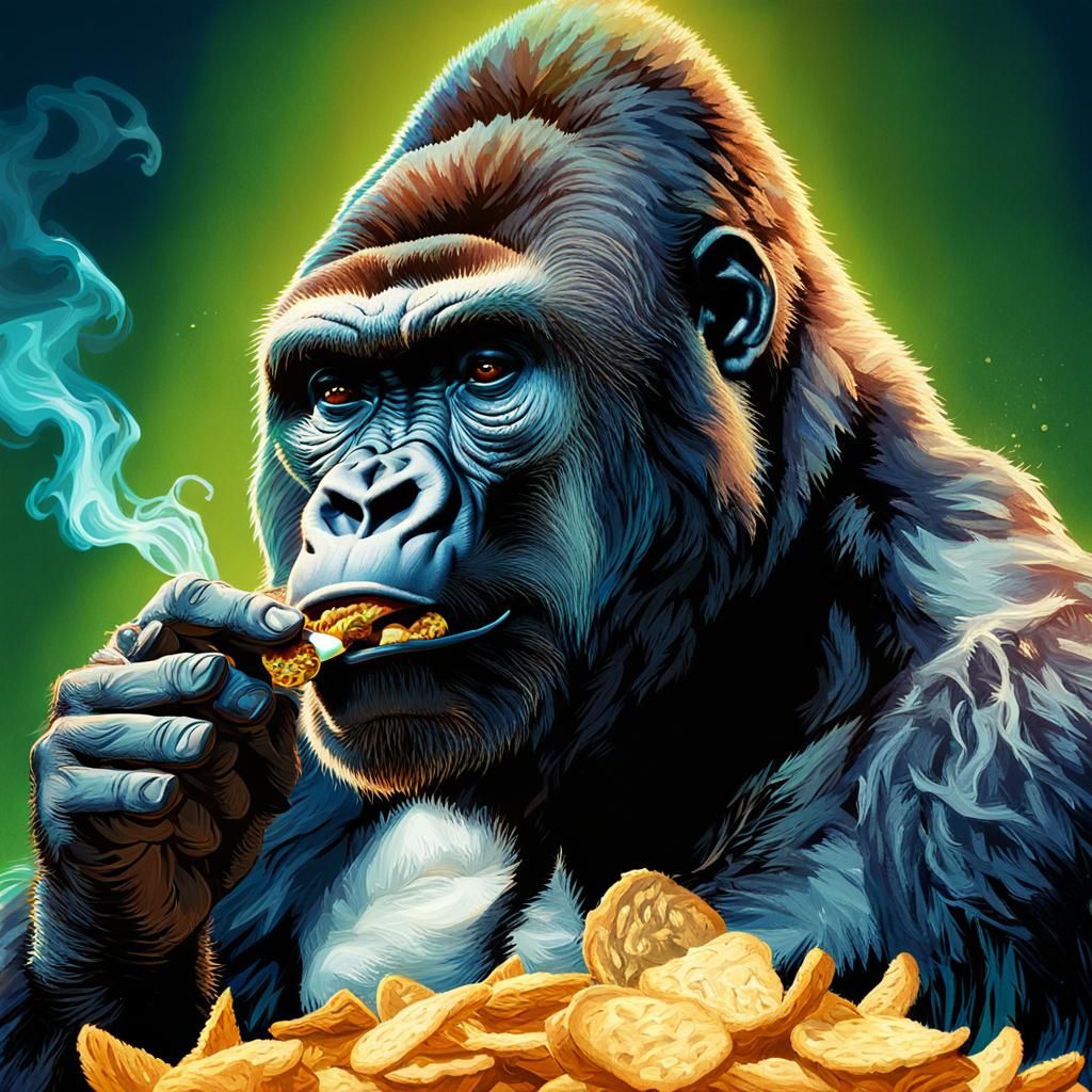 Hyperrealistic Gorilla Smoking Joint Concept Art