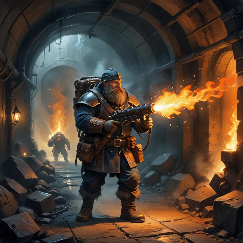 Dwarven Steam-Powered Inferno Wielder in Dark Underground La...