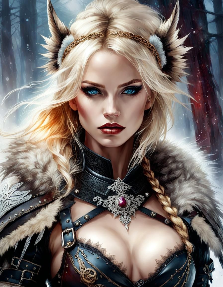 Gothic Blonde Warrior in Valhalla: Splash Art Portrait