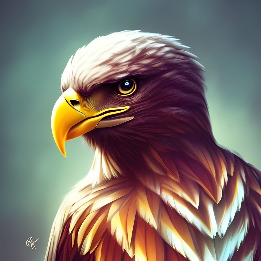 Chibi Eagle Portrait in Digital Illustration Style