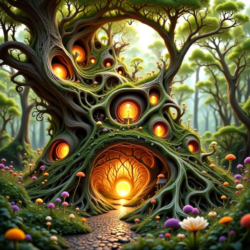 Whimsical Fairy Village Built in Giant Ancient Tree