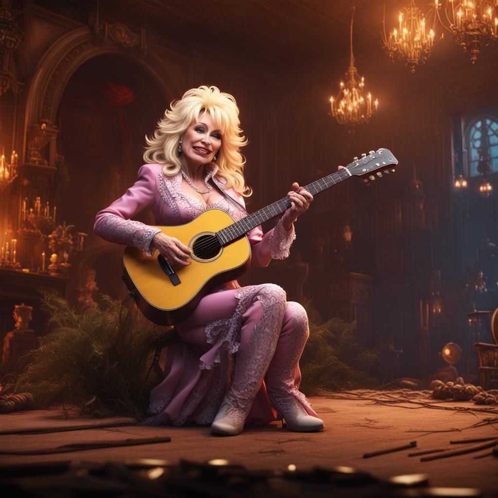 Dolly Parton Plays Guitar: Detailed Matte Painting