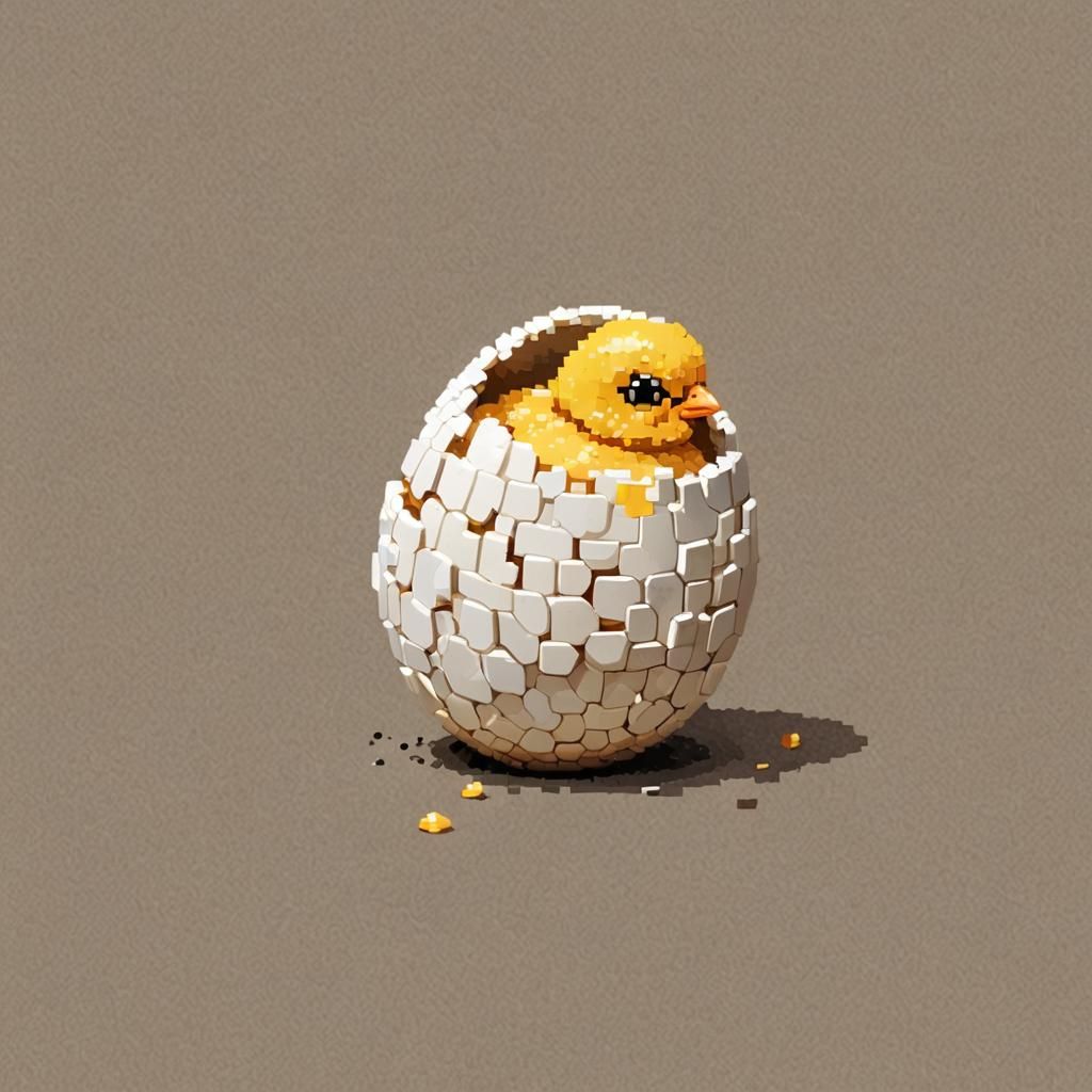 Pixel Art: Baby Chick Hatching From Egg