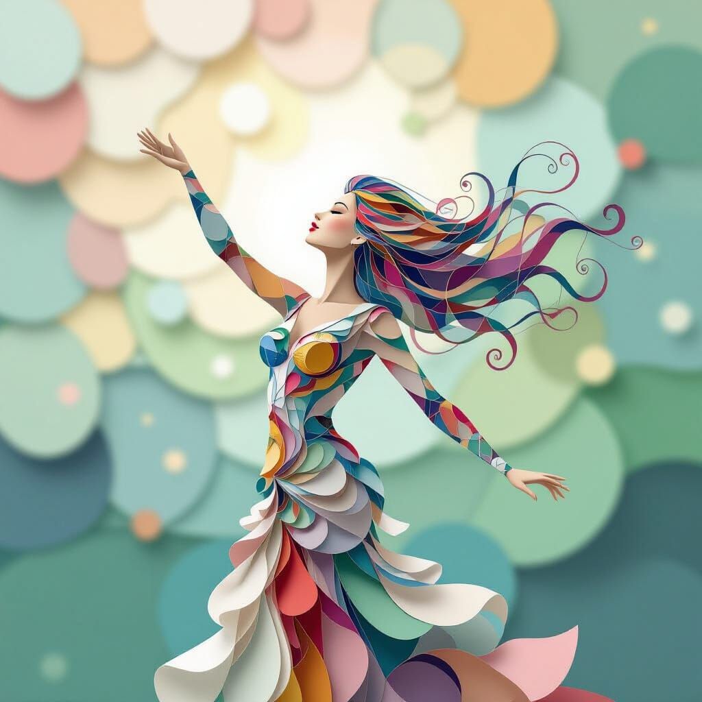 Elegant Paper Figure Reaching for Sky